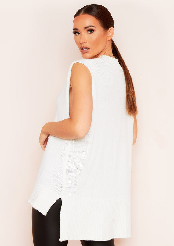 Missyempire Cassey White Knitted Vest Top