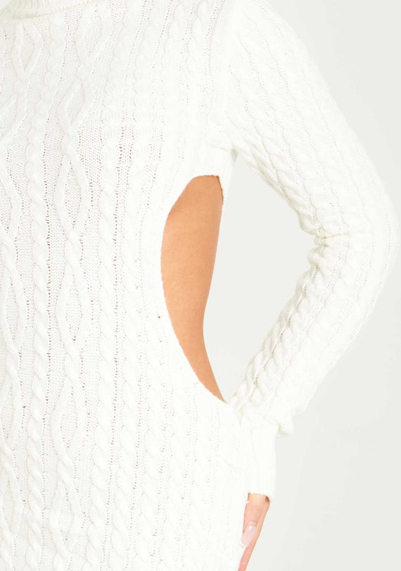 Missyempire Cecilia Cream Cut Out Knitted Dress