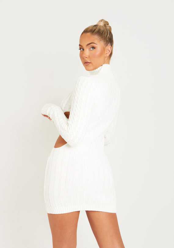 Missyempire Cecilia Cream Cut Out Knitted Dress