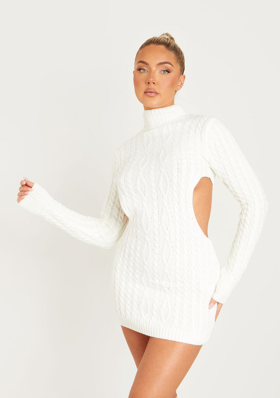 missyempire Cecilia Cream Cut Out Knitted Dress