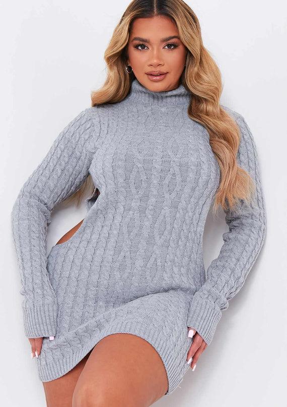 missyempire Cecilia Grey Cut Out Knitted Dress