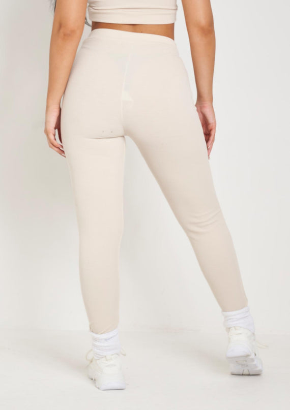 Missyempire Charli Cream Ribbed Leggings