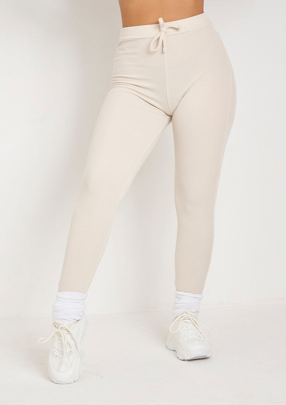 Missyempire Charli Cream Ribbed Leggings