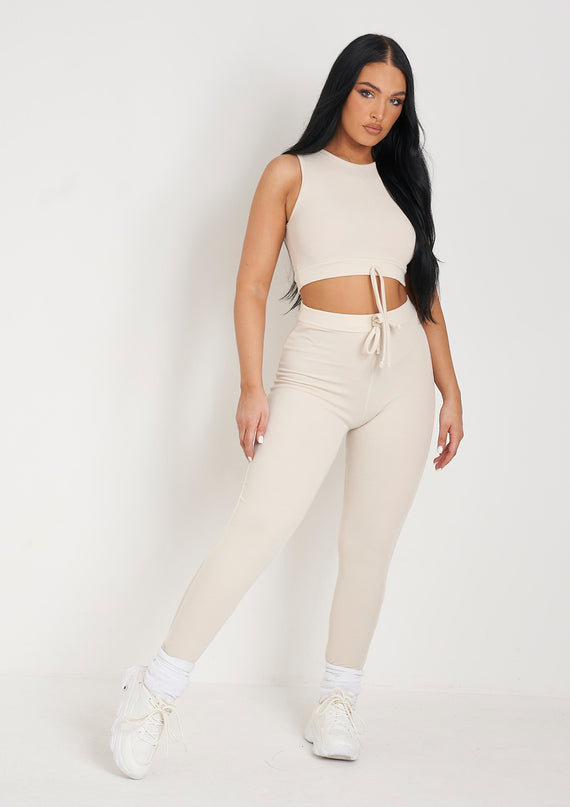 missyempire Charli Cream Ribbed Leggings