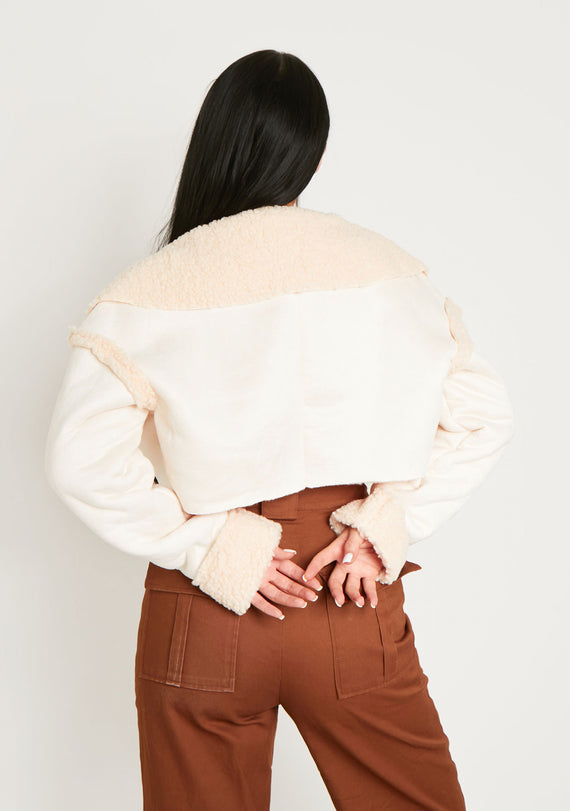 Missyempire Cindy Cream Cropped Zipped Borg Coat