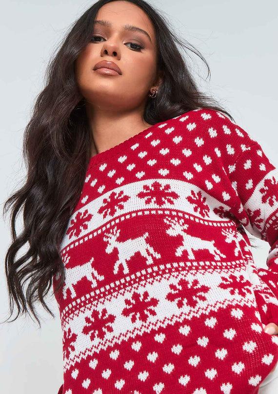 Missyempire Cindy Red Oversized Christmas Jumper