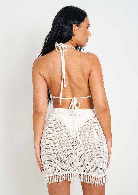 Missyempire Clara White Knitted Crochet Bralet