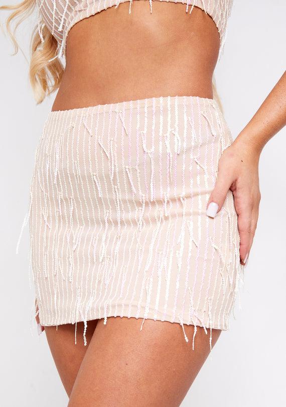 Missyempire Cleo Gold Tassel Sequin Mini Skirt