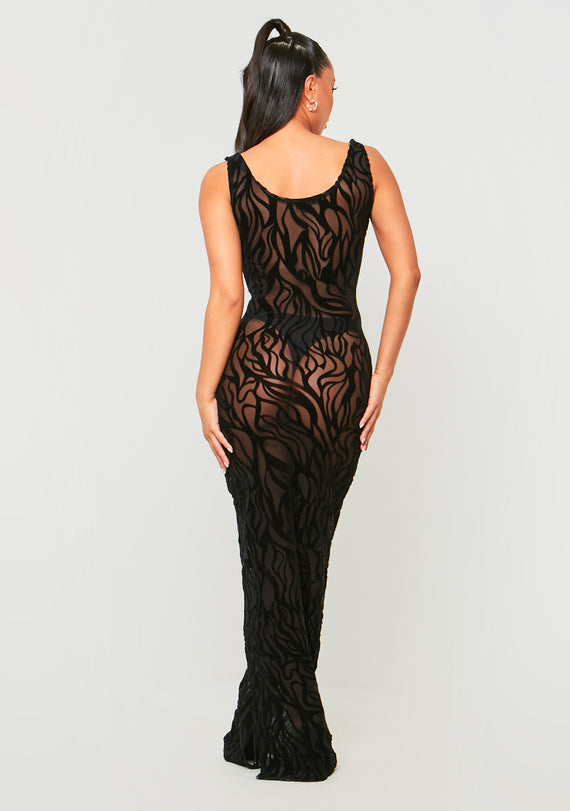 Missyempire Davina Black Devore Maxi Dress