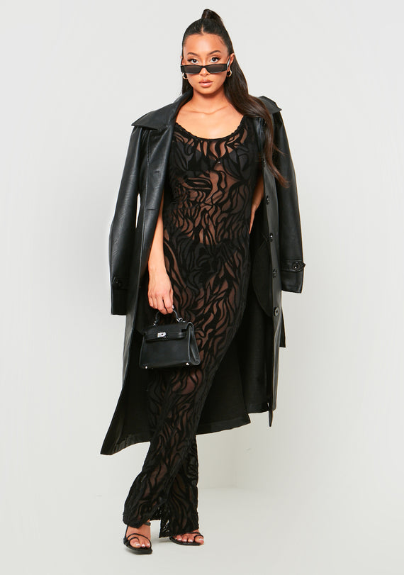 Missyempire Davina Black Devore Maxi Dress