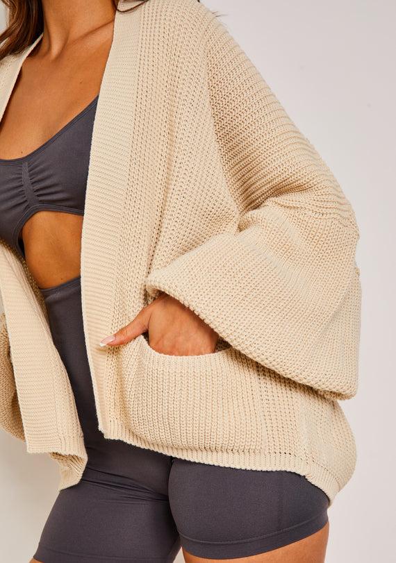 Missyempire Devyn Beige Balloon Sleeve Cardigan
