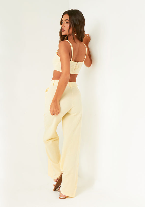 Missyempire Eleanor Lemon Washed Linen Crop Top