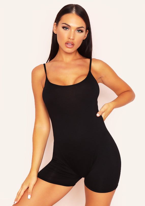 missyempire Ellen Black Strappy Scoop Neck Unitard