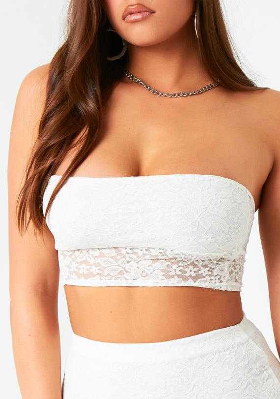Missyempire Ellie Ivory Lace Bandeau Crop Top