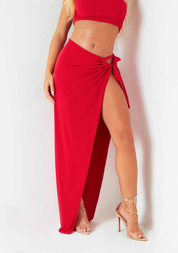 Missyempire Elsie Red Tie Side Maxi Skirt