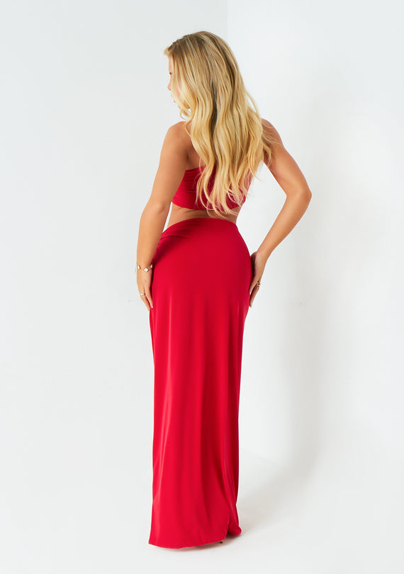 Missyempire Elsie Red Tie Side Maxi Skirt
