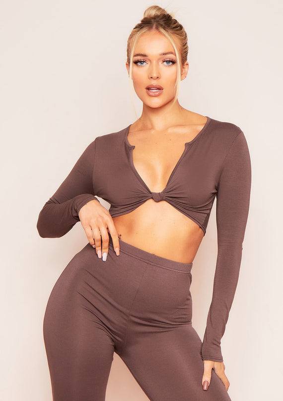 missyempire Esme Chocolate Plunge Knot Crop Top