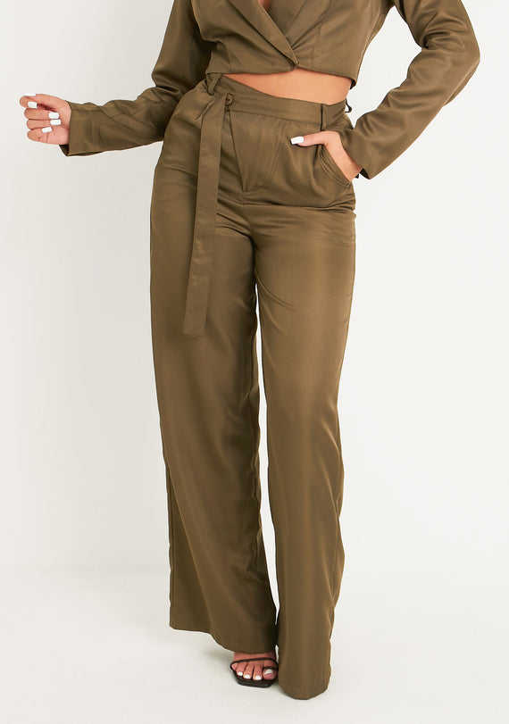 Missyempire Farrah Khaki Tailored Belted Trousers
