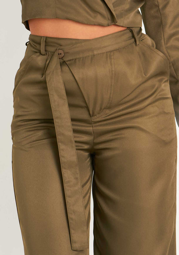 Missyempire Farrah Khaki Tailored Belted Trousers