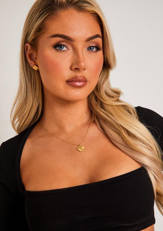 Missyempire Faye Gold Clover Leaf Flower Necklace