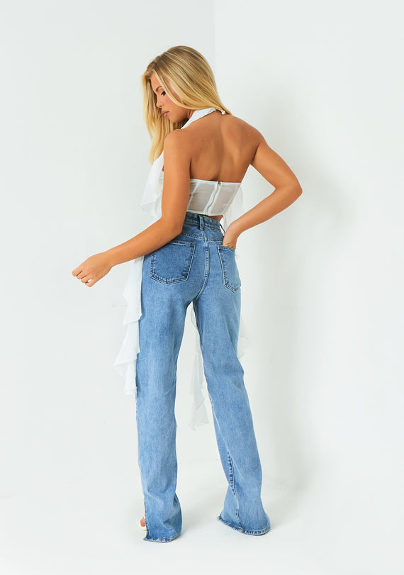 Missyempire Florence White Halter Frill Detail Top