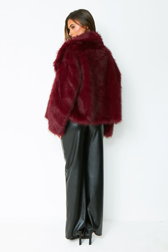 Missyempire Freya Wine Oversized Faux Fur Coat
