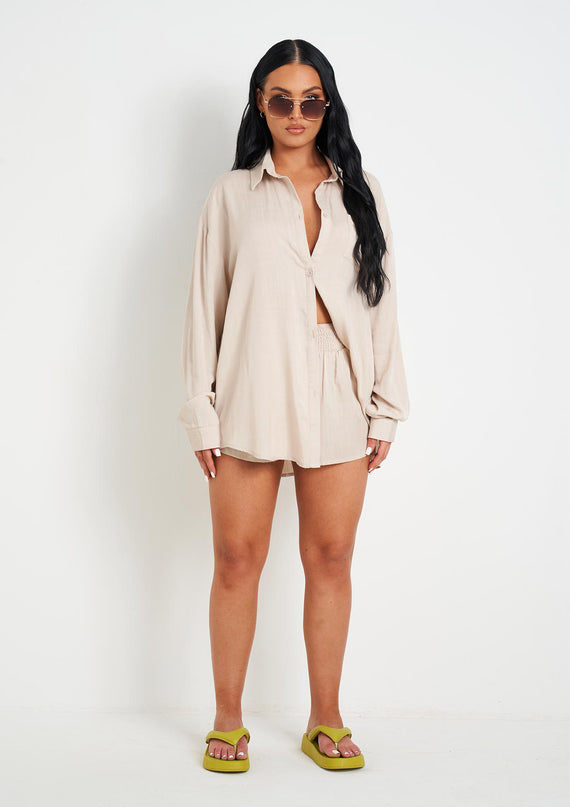 Missyempire Giana Beige Linen Oversized Shirt