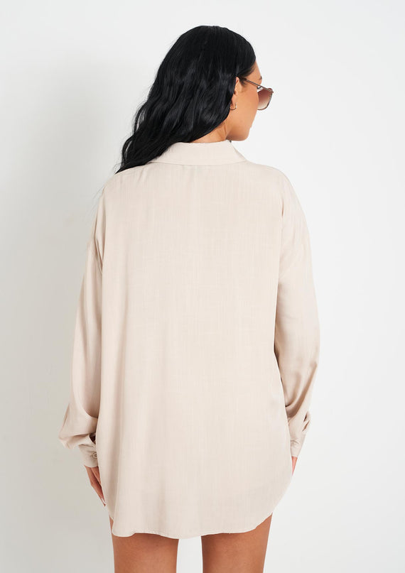 Missyempire Giana Beige Linen Oversized Shirt