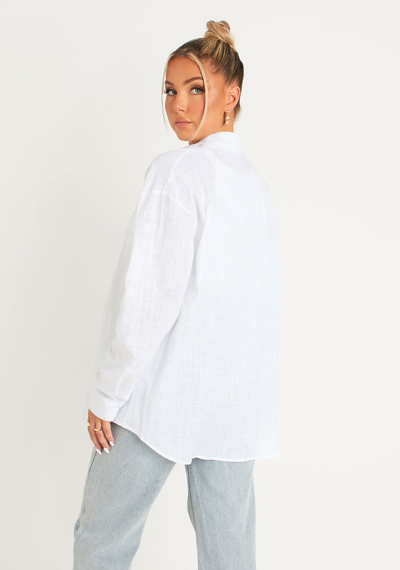 Missyempire Giana White Linen Oversized Shirt
