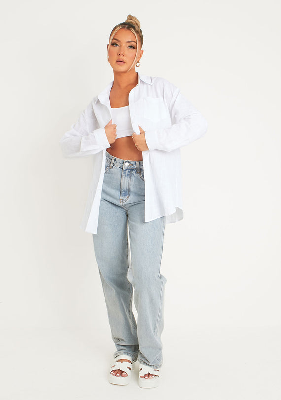 Missyempire Giana White Linen Oversized Shirt