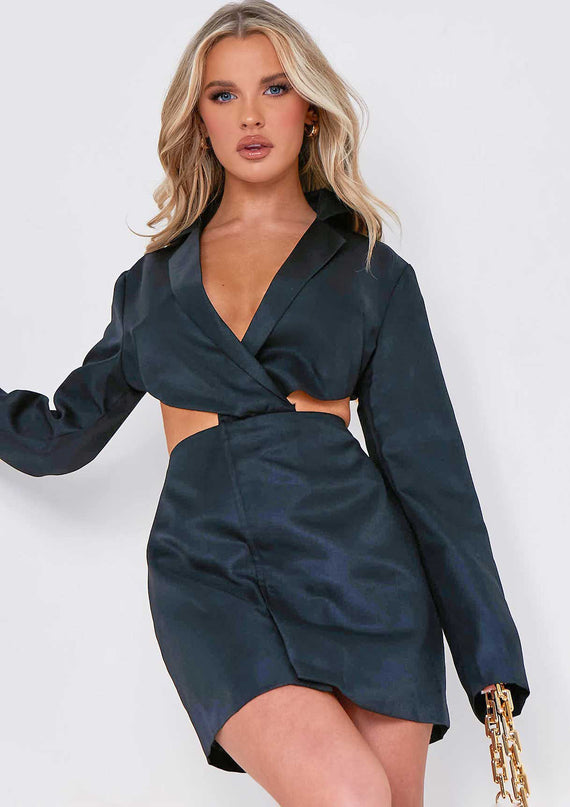 missyempire Grace Black Cut Out Blazer Dress