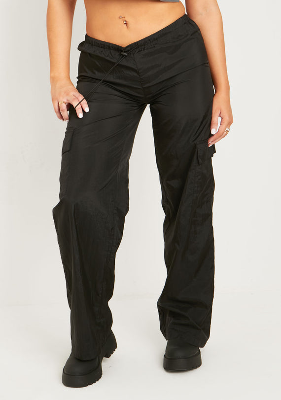 Missyempire Grace Black Parachute Cargo Trousers