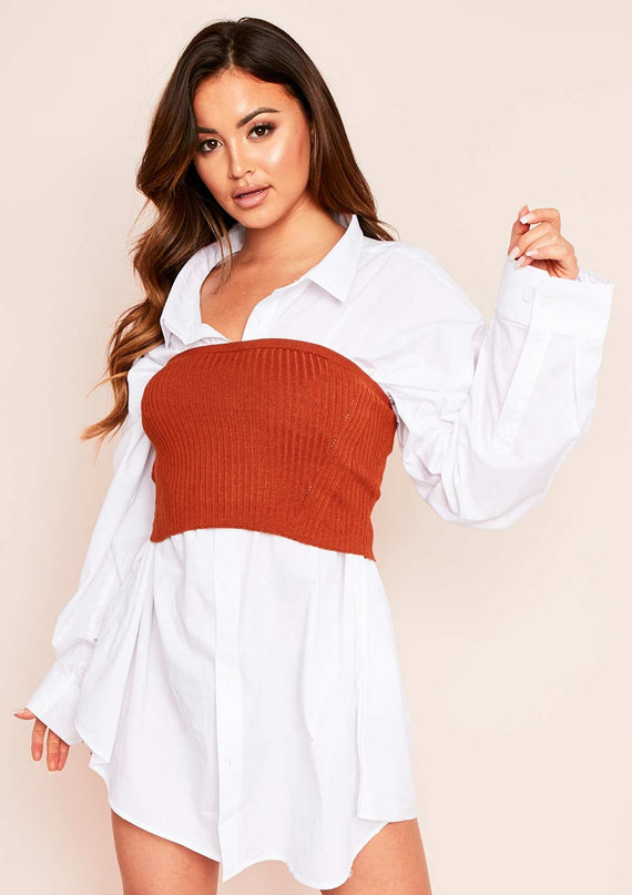 Missyempire Hailee Rust Ribbed Bandeau Top