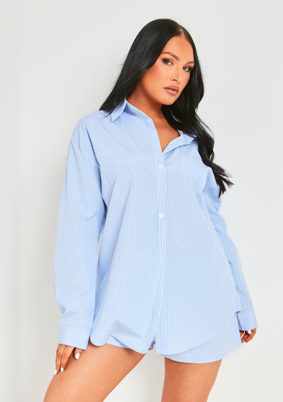 Missyempire Hallie Blue Pinstripe Oversized Shirt