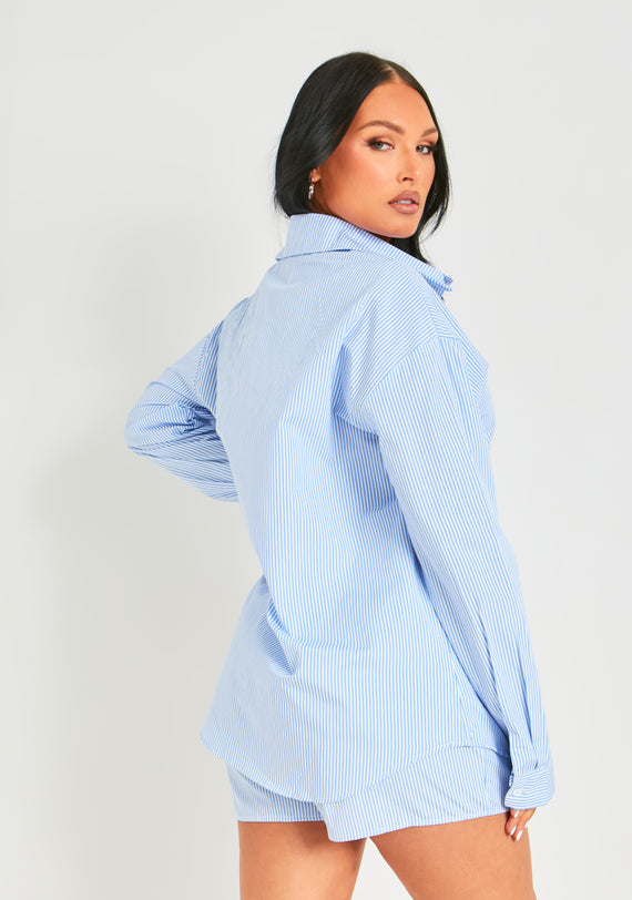 Missyempire Hallie Blue Pinstripe Oversized Shirt