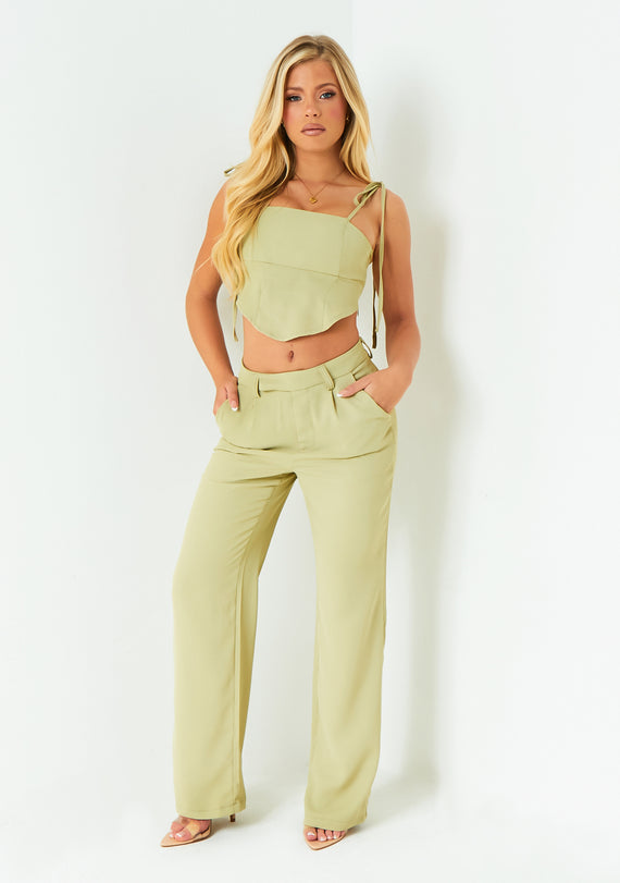 Missyempire Hallie Sage Tie Strap Corset Top