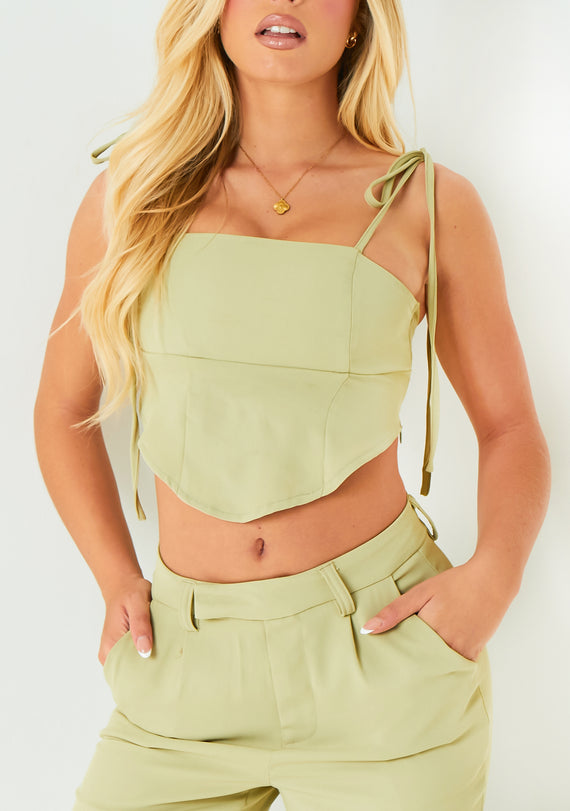 Missyempire Hallie Sage Tie Strap Corset Top