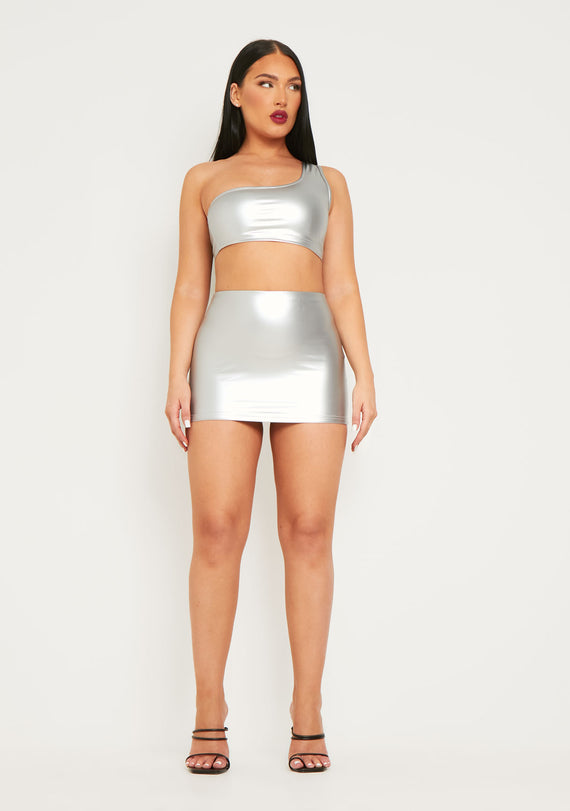 Missyempire Imani Silver Metallic Micro Mini Skirt