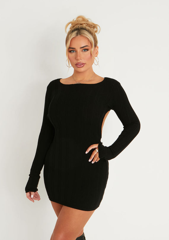 Missyempire Iona Black Knitted Backless Mini Dress