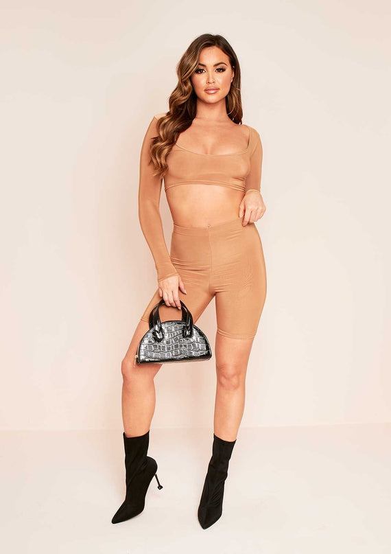 Missyempire Isabella Camel Double Layer Crop Top