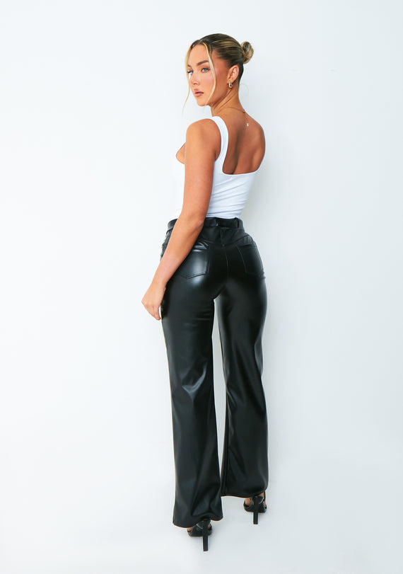 Missyempire Jasmine Black PU Split Hem Trousers