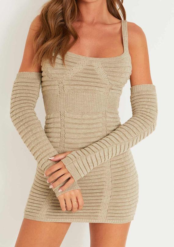 Missyempire Jenni Stone Corset Mini Knitted Dress