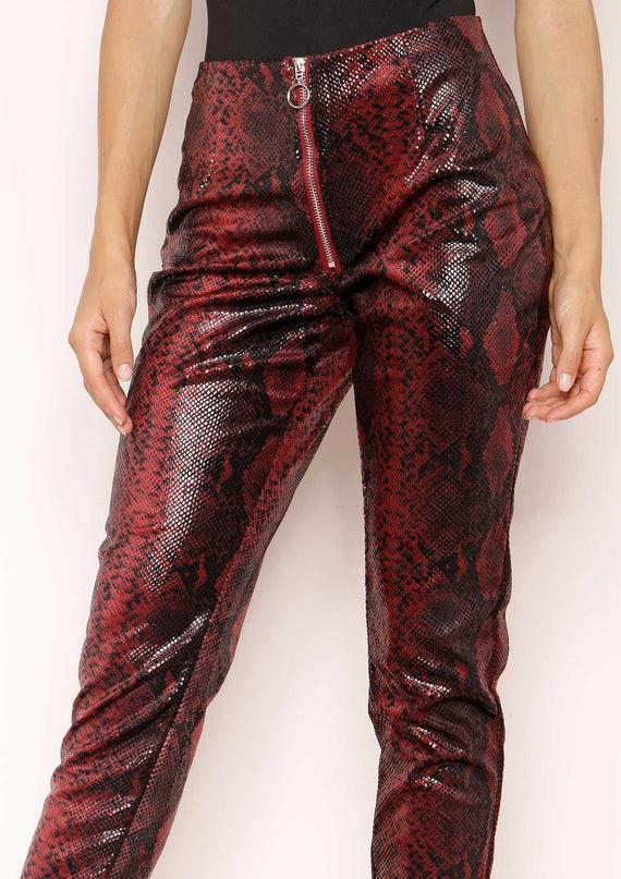 Missyempire Jordin Wine Snake Print Trousers