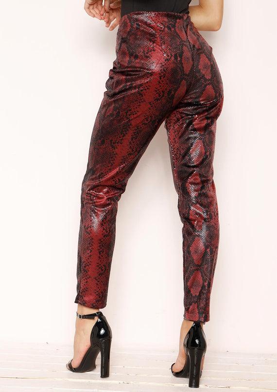 Missyempire Jordin Wine Snake Print Trousers