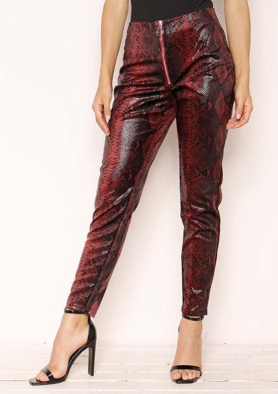 missyempire Jordin Wine Snake Print Trousers