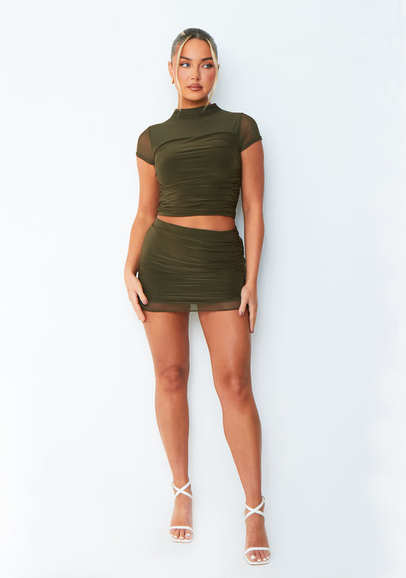 missyempire Julia Khaki Mesh Panel Mini Skirt