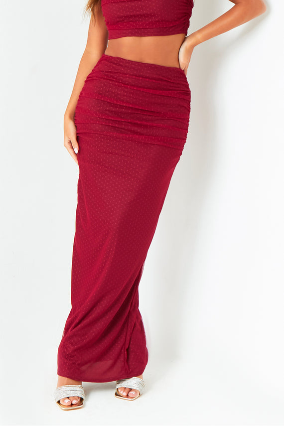 Missyempire Kaia Wine Spot Mesh Maxi Skirt