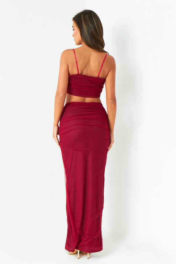 Missyempire Kaia Wine Spot Mesh Maxi Skirt