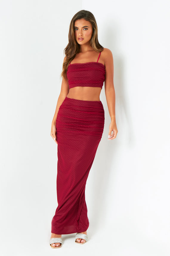 missyempire Kaia Wine Spot Mesh Maxi Skirt