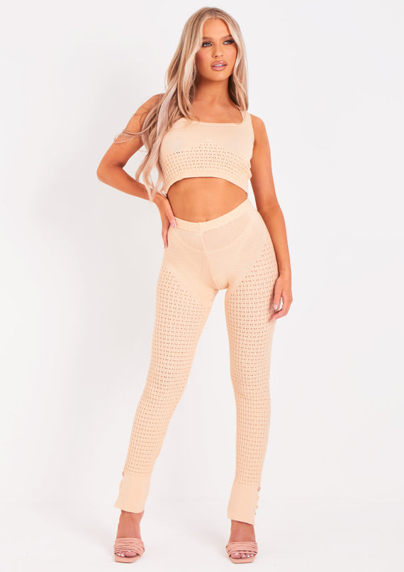 Missyempire Kaliyah Beige Fine Knit Crop Top